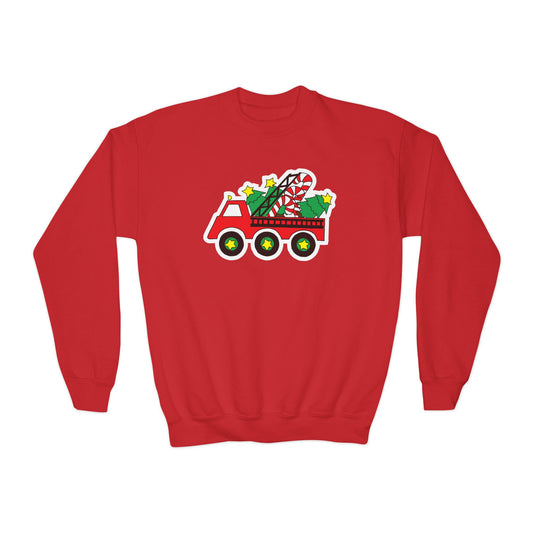 Christmas Fire Truck Crewneck Sweatshirt - Youth